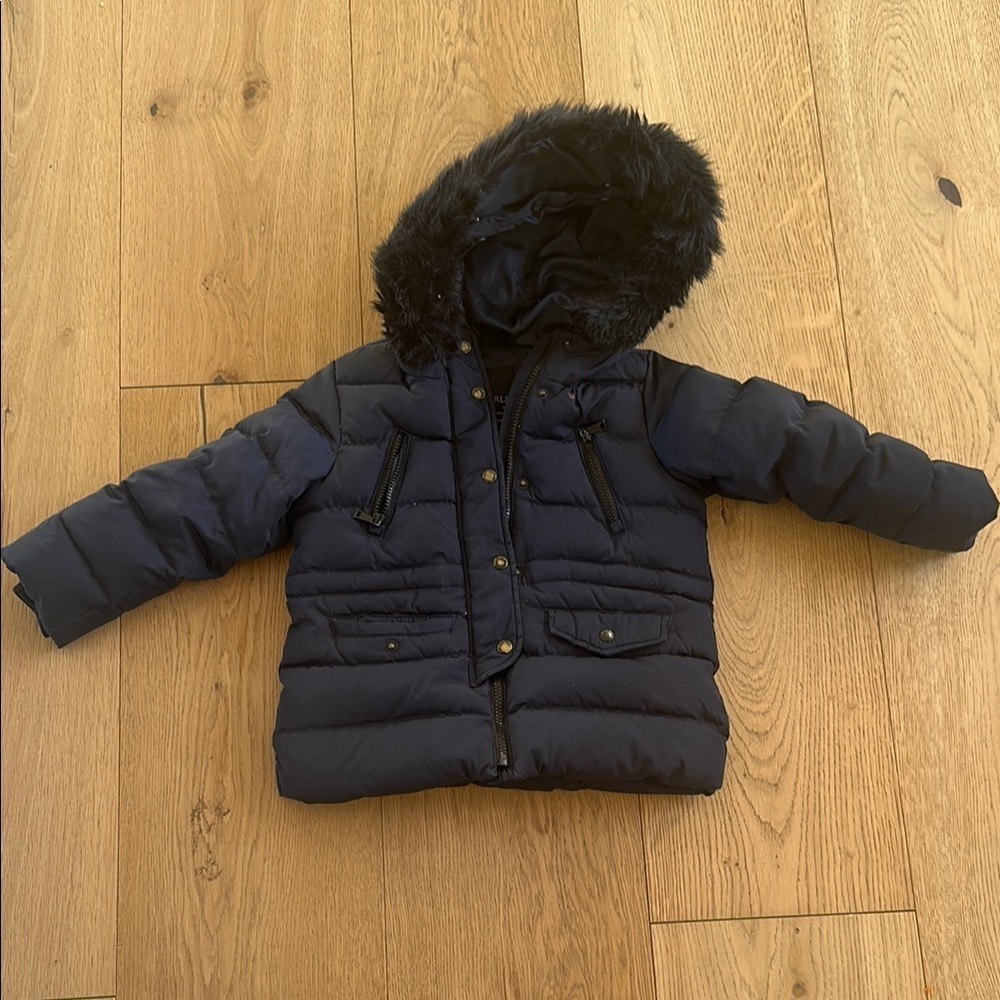 Zara Girls Puffer Jacket with Quilted Design feather down 6 navy